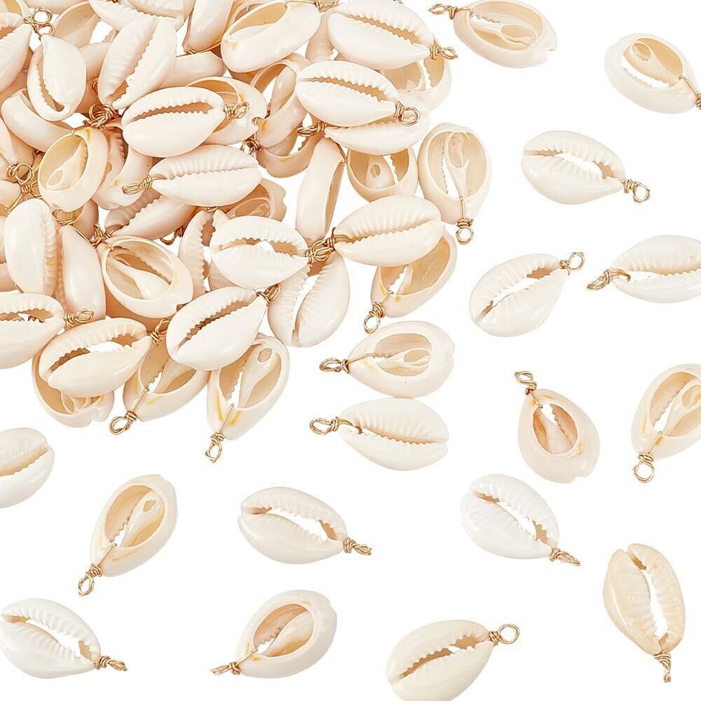 9009 100pcs Natural Shell Pendants, Cowrie Shell Charms for Jewelry DIY